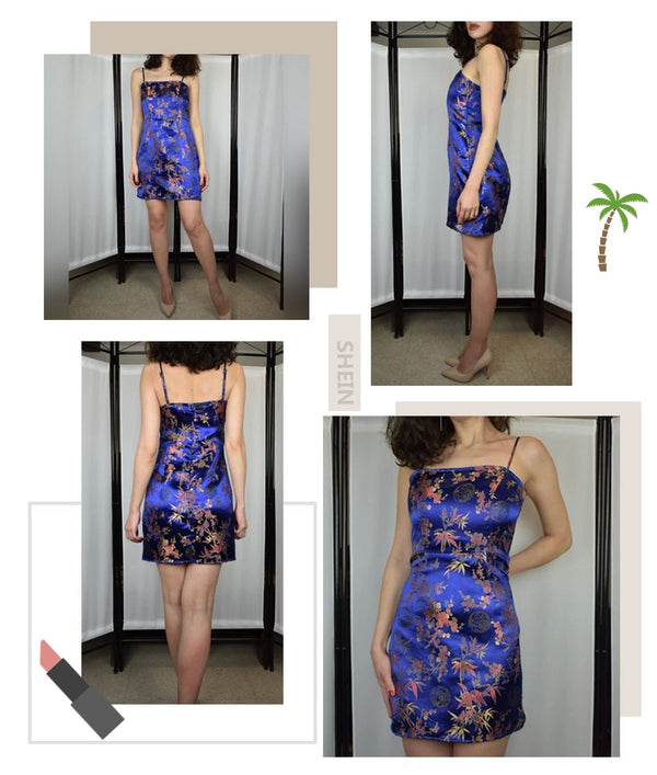Navy Silky Floral Jacquard Spaghetti Strap Slim Fit Cami Dress Women Summer Sexy Night Out Bodycon Party Dresses | Vimost Shop.