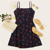 SHEIN Multicolor Weekend Casual Allover Cherry Print Natural Waist Short Spaghetti Strap Cami Dress Summer Women Going Out Dress | Vimost Shop.