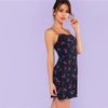 SHEIN Multicolor Weekend Casual Allover Cherry Print Natural Waist Short Spaghetti Strap Cami Dress Summer Women Going Out Dress | Vimost Shop.