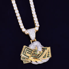Hand with Money Dollar Gold Color Necklace & Pendant Tennis Chain Gold Color AAA Cubic Zirconia Hip hop Rock Jewelry