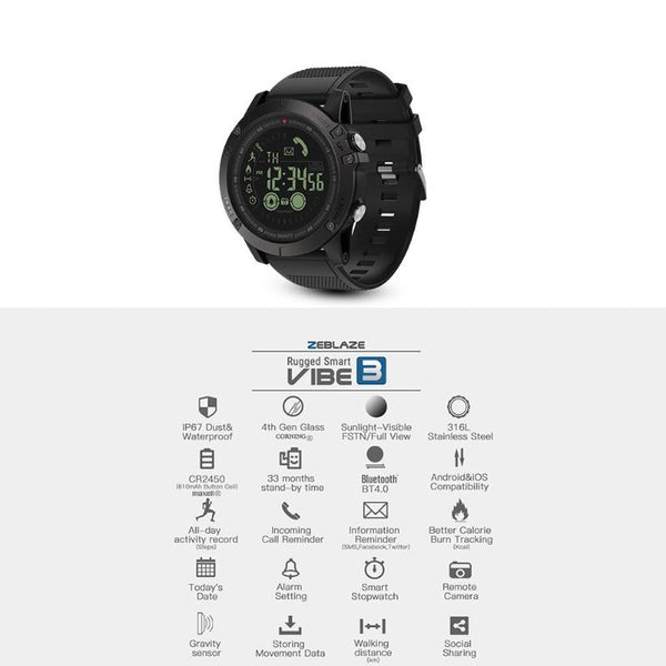 VIBE3 Flagship Rugged Bluetooth Smart Watch 33 month Standby Time 24h All-Weather Monitoring Smartwatch For Android IOS | Vimost Shop.