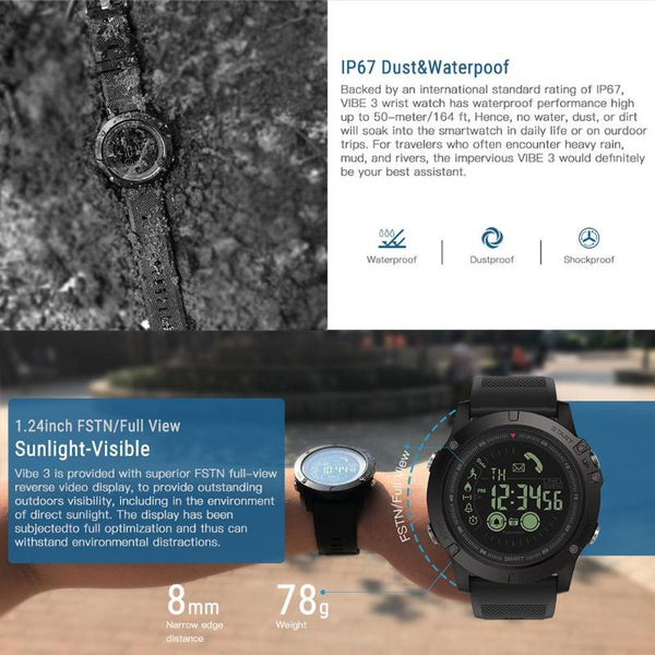 VIBE3 Flagship Rugged Bluetooth Smart Watch 33 month Standby Time 24h All-Weather Monitoring Smartwatch For Android IOS | Vimost Shop.