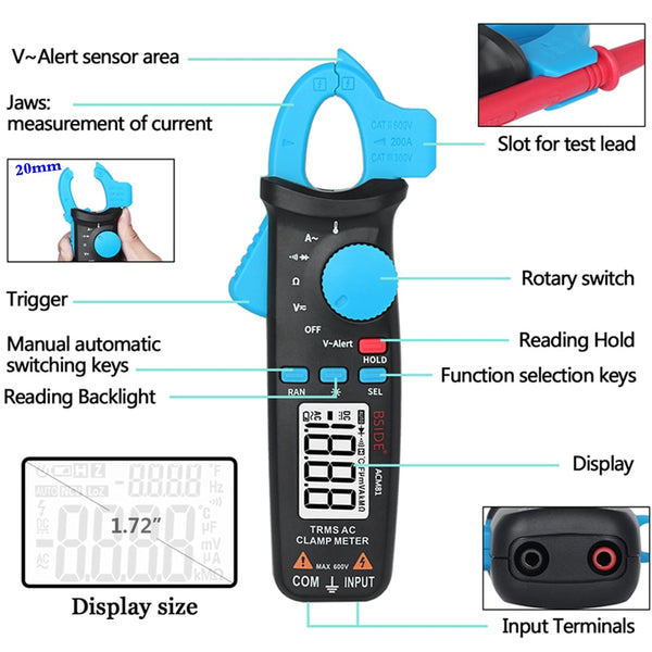 ACM81 Digital Clamp Meter Auto-Rang TRMS 1mA Accuracy 200A Current DC AC Multimeter Vol Ohm Diode Temperature NCV Tester | Vimost Shop.