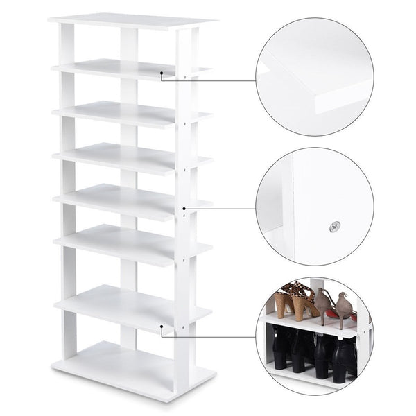 7-Tier Dual 14 Pair Shoe Rack Free Standing Concise Shelves Storage 2 Different Heights Shelves Durable Construction | Vimost Shop.