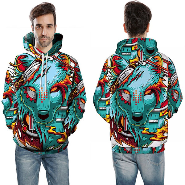 Fashion Autumn Winter Thin 3d Sweatshirts Men/Women Hooded Hoodies Print Wolf demon Hoody Pullover | Vimost Shop.