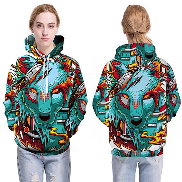 Fashion Autumn Winter Thin 3d Sweatshirts Men/Women Hooded Hoodies Print Wolf demon Hoody Pullover | Vimost Shop.