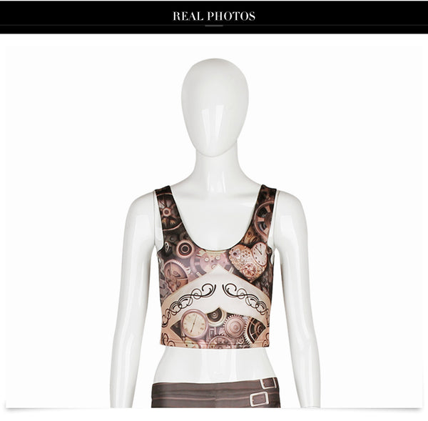 3D Digital Print Woman Cropped Crop Top Sexy Fitness Tops Sleeveless Mechanical Gear women top | Vimost Shop.
