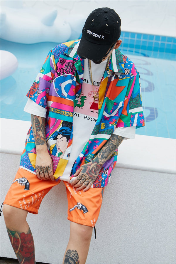 Harajuku Hip Hop Color Block Short Sleeve Shirt | Vimost Shop.