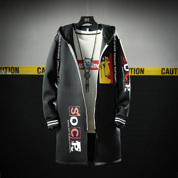 The North Fashion Long Coat Autumn Zipper Windproof Slim Windbreaker Mens Large Size Hip Hop Jackets Clothes Face | Vimost Shop.