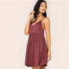 Solid Criss-cross High Waist Slip Cami Dress Women Summer Deep V Neck Pleated Hem Fit and Flare Casual Short Dresses | Vimost Shop.