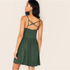 Solid Criss-cross High Waist Slip Cami Dress Women Summer Deep V Neck Pleated Hem Fit and Flare Casual Short Dresses | Vimost Shop.