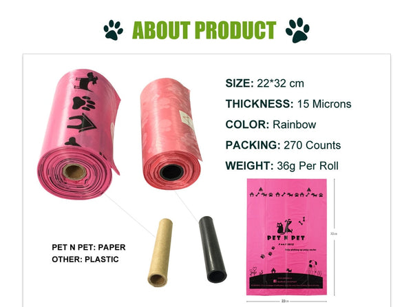 Pet N Pet Biodegradable Dog Poop Bags Earth-Friendly 18 Rolls 270 Counts Multipl Colors Lavender Scented Waste Bags | Vimost Shop.