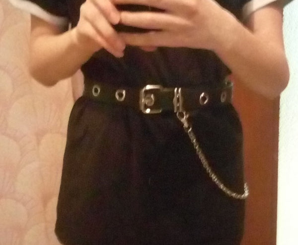 Fashion Women Punk Chain Fashion Belt Adjustable Black Double/Single Eyelet Grommet Leather Buckle Belt | Vimost Shop.