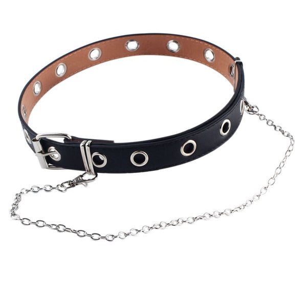 Fashion Women Punk Chain Fashion Belt Adjustable Black Double/Single Eyelet Grommet Leather Buckle Belt | Vimost Shop.