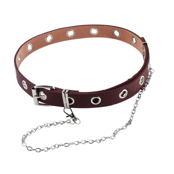 Fashion Women Punk Chain Fashion Belt Adjustable Black Double/Single Eyelet Grommet Leather Buckle Belt | Vimost Shop.