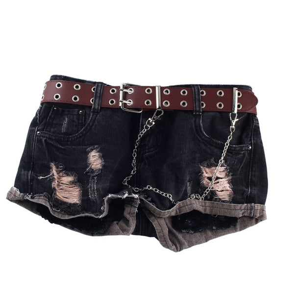 Fashion Women Punk Chain Fashion Belt Adjustable Black Double/Single Eyelet Grommet Leather Buckle Belt | Vimost Shop.