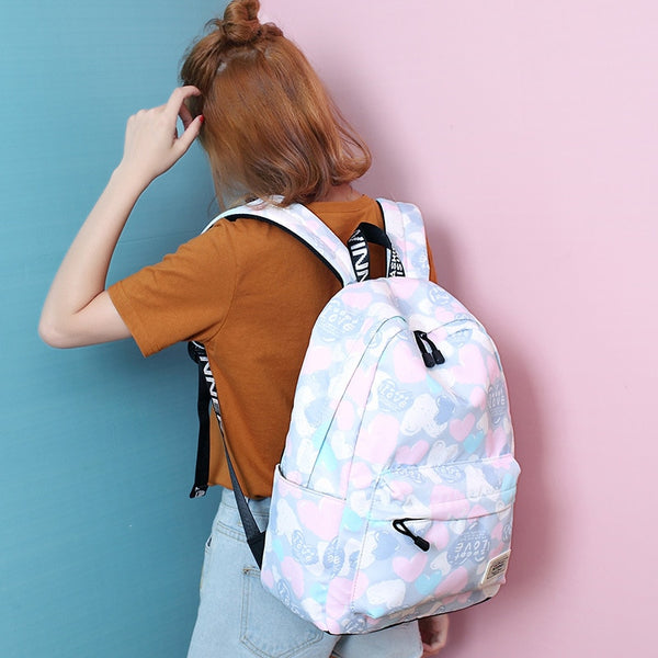 Lovely Heart Printing Nylon Backpack School Bags | Vimost Shop.