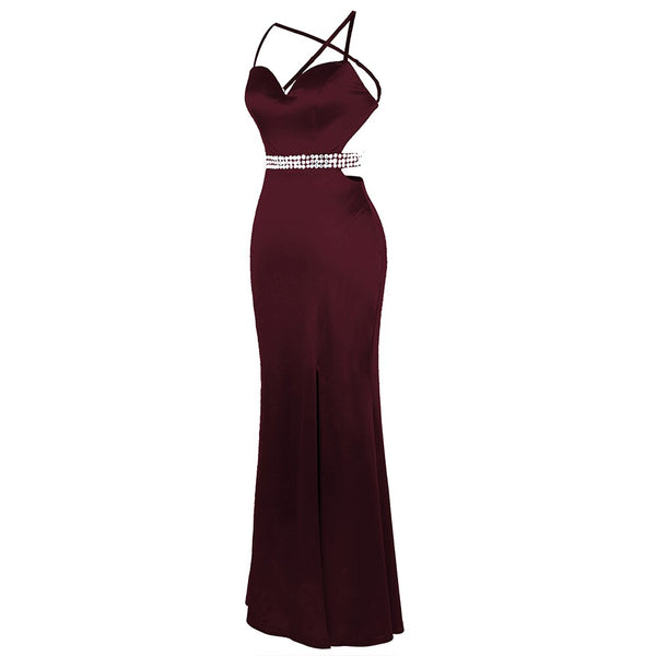 Women's Spaghetti Strap Hollow Out Beading Evening Dresses Backless Luxury Birthday Party Gown Wine Red | Vimost Shop.