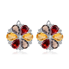 7.72ct Citrine Garnet Smoky Quartz Stone Real 925 Sterling Silver Classic Trendy Flower Shape Women Fine Jewelry