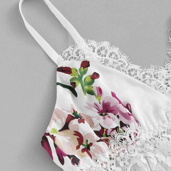 2pc Fashion Sexy Lace Satin Trim Floral Bow Lingerie Set Lace Underwear Pajamas Babydoll Sleepwear Backless Seamless Sleepwear | Vimost Shop.