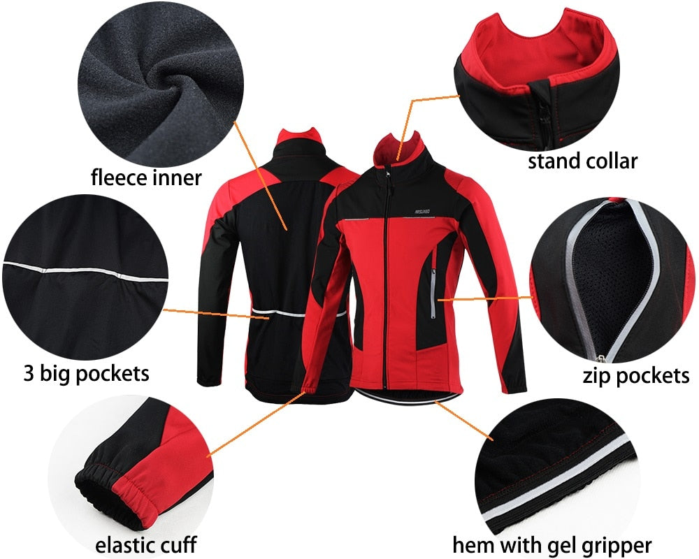 Men Winter Thermal Cycling Jacket Windproof Waterproof MTB Bike Jacket Sports Softshell Coat Bicycle Clothing Reflective