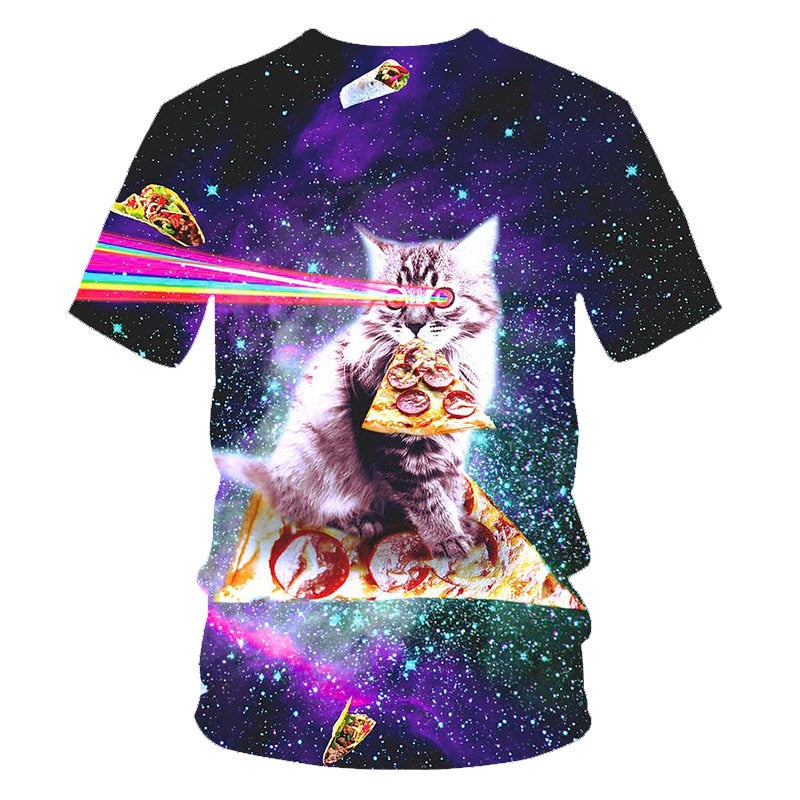 Galaxy Space 3D T Shirt Lovely Kitten Cat Eat Taco Pizza Funny Tops Tee Short Sleeve Summer Shirts | Vimost Shop.