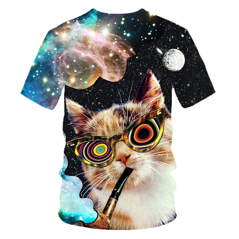 Galaxy Space 3D T Shirt Lovely Kitten Cat Eat Taco Pizza Funny Tops Tee Short Sleeve Summer Shirts | Vimost Shop.