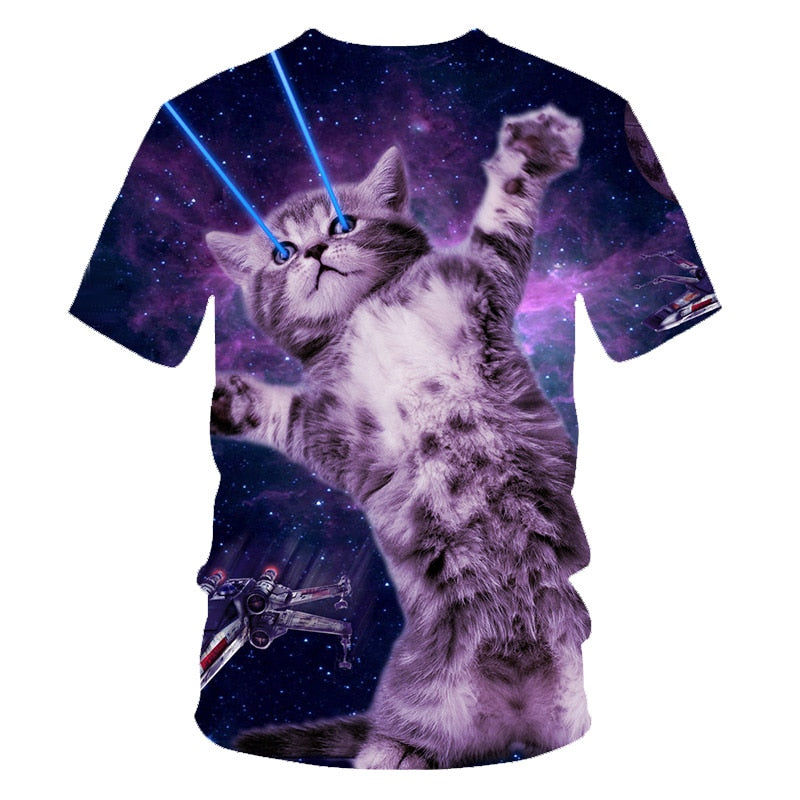 Galaxy Space 3D T Shirt Lovely Kitten Cat Eat Taco Pizza Funny Tops Tee Short Sleeve Summer Shirts | Vimost Shop.