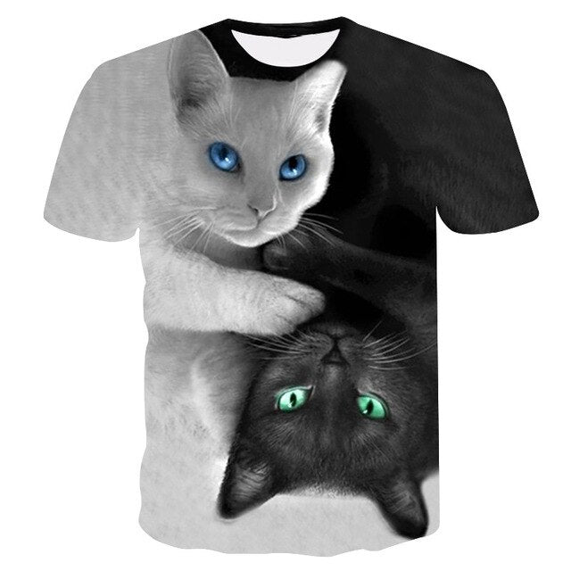 Night cat lady T-shirt women's short sleeves top 3d harajuku Tees top plus size animal T-shirt t shirt women | Vimost Shop.