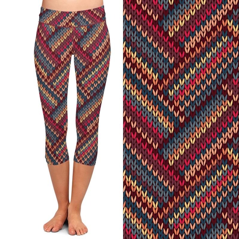 Summer New Arrival Fashion High Waist Capri Leggings 3D Knitting Print Plus Size Mid-Calf 3/4 Stretch Women Casual Leggings | Vimost Shop.