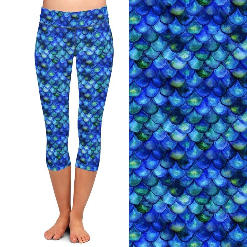 Women Trousers Digital Print Women Mermaid Fish Scale High Waist Capri Leggings Plus Size Trousers Stretch Pants | Vimost Shop.