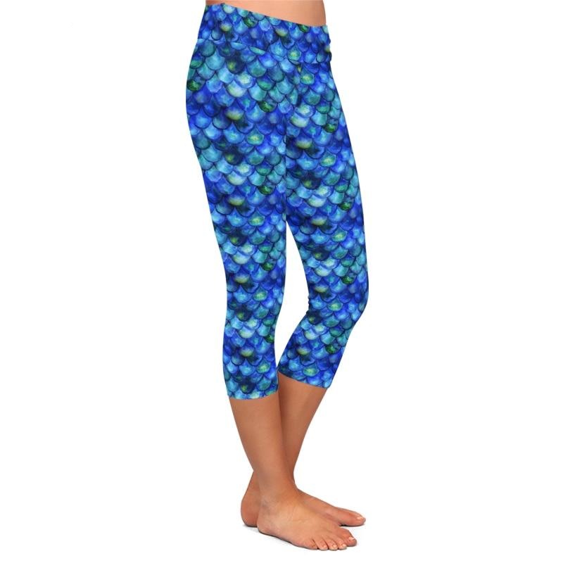 Women Trousers Digital Print Women Mermaid Fish Scale High Waist Capri Leggings Plus Size Trousers Stretch Pants | Vimost Shop.