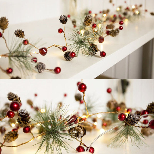 78.7in Christmas Lights Party LED String Lights Holiday Garland Home Decor Christmas Pine Cones Beads Star Led Lights Decoration | Vimost Shop.