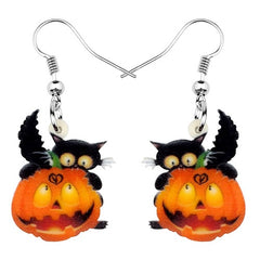 Acrylic Halloween Black Cat Kitten Pumpkin Earring Dangle Drop Festival Jewelry For Girls Women Teen Charms Gift Hot Sale