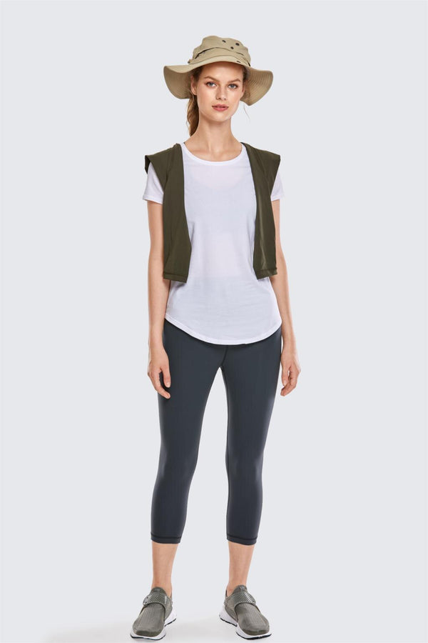 Women's Luxury High Waist Yoga Leggings Sports Capri with Zip Pocket-17 Inches