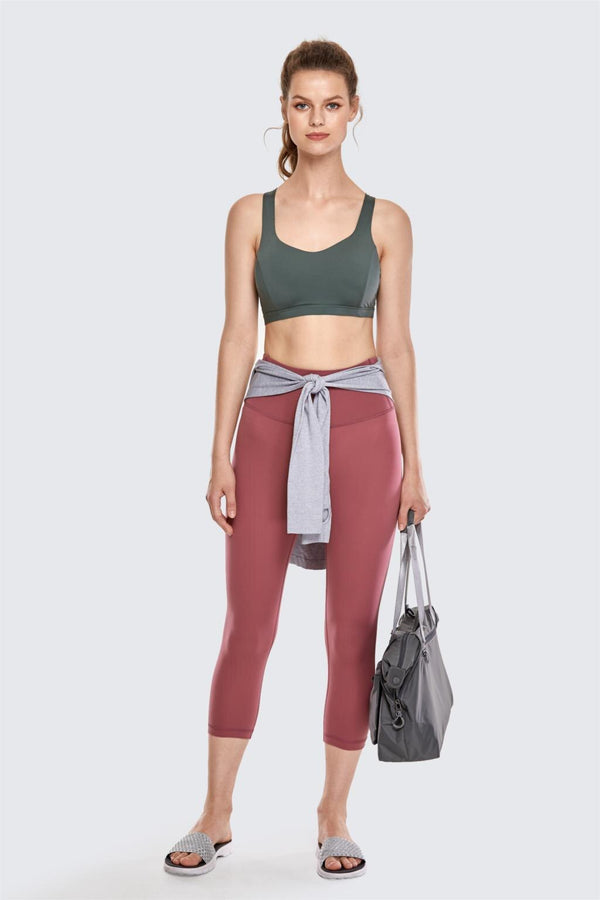 Women's Luxury High Waist Yoga Leggings Sports Capri with Zip Pocket-17 Inches