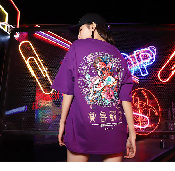 Women Men Good And Evil Print Hip Hop T-Shirt Chinese Character | Vimost Shop.