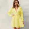 Lady Sexy Guipure Lace Dot Jacquard Knot Backless Deep V Neck Mini Dress Women Spring Boho Fit and Flare Midi Dress | Vimost Shop.