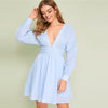 Lady Sexy Guipure Lace Dot Jacquard Knot Backless Deep V Neck Mini Dress Women Spring Boho Fit and Flare Midi Dress | Vimost Shop.