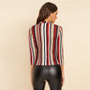 Multicolor Mock-neck Form Fitted Striped Top Slim 3/4 Length Sleeve Elegant Office Lady Tshirt Tops | Vimost Shop.