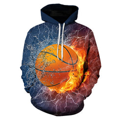 Red flame basketball/hoodie 3D sweatshirt blue flame men's and women's hoodies summer and fall street hoodies