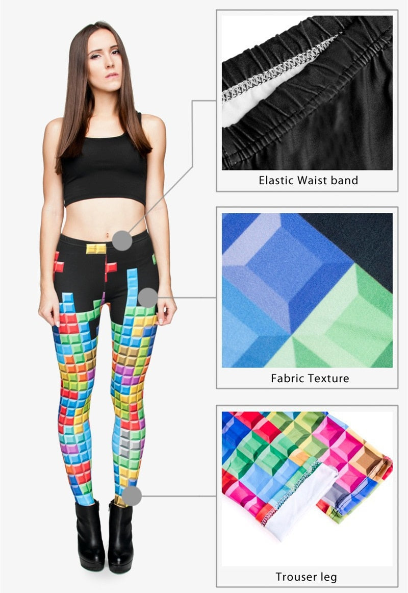 Fashion Brand Tetris 3D Graphic Full Printing Punk Women Fitness Legging Stretchy Trousers Casual Pants Leggings | Vimost Shop.
