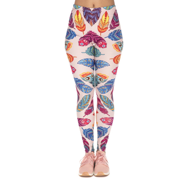 Women Legins Feathers Vibes Printing Blue Sexy Slim Legging Woman High Waist Leggings | Vimost Shop.