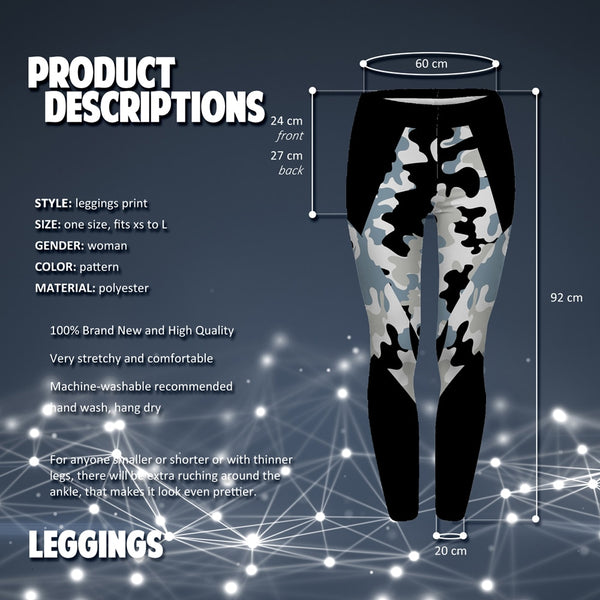 Elegant Women High Waist Legging Camo Black Triangles Printing | Vimost Shop.