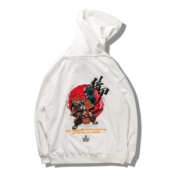 Harajuku Hip Hop Embroidered Samurai Dog Print Hoodies Sweatshirts Streetwear Chinese Characters Pullover Hooded Tops | Vimost Shop.