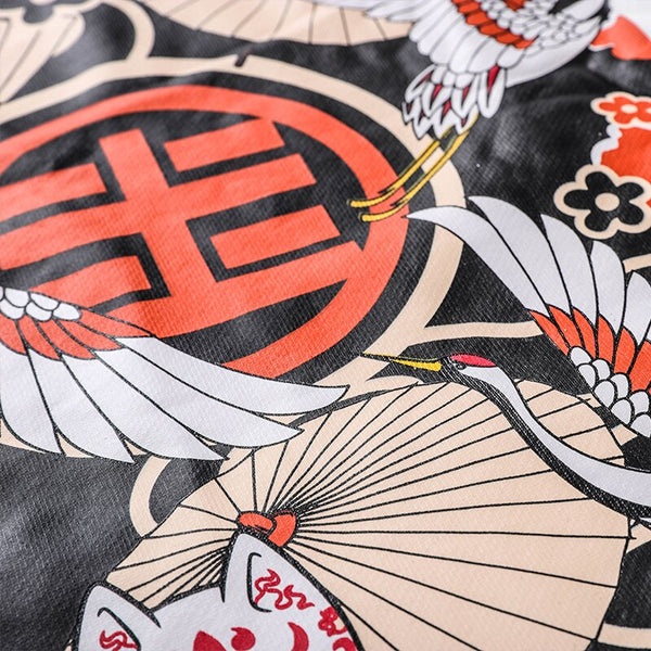 Japanese Style Crane Folding Fan Print Hooded Japan Ukiyo-e Sweatshirts Hoodies Harajuku Hip Hop Pullover Streetwear | Vimost Shop.