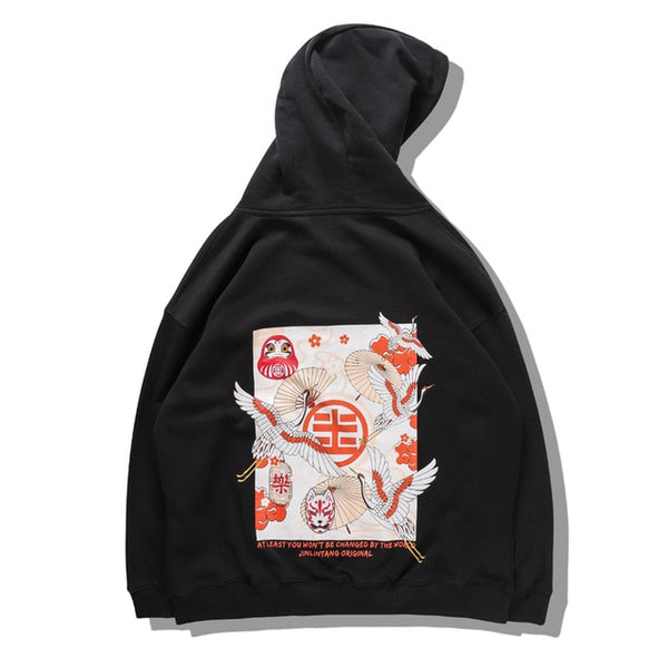 Japanese Style Crane Folding Fan Print Hooded Japan Ukiyo-e Sweatshirts Hoodies Harajuku Hip Hop Pullover Streetwear | Vimost Shop.