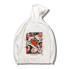 Japanese Style Crane Folding Fan Print Hooded Japan Ukiyo-e Sweatshirts Hoodies Harajuku Hip Hop Pullover Streetwear