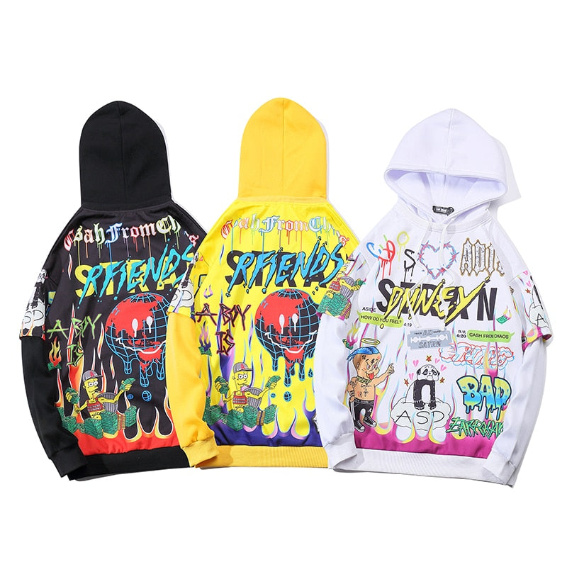 Men Graffiti Cartoon Printed Funny Men Pullover Hoodie | Vimost Shop.