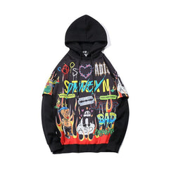 Men Graffiti Cartoon Printed Funny Men Pullover Hoodie